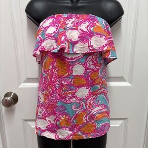 Lilly Pulitzer Wiley Ruffle Tube Top Shorley‎ Blue Feeling Tanked Size Small